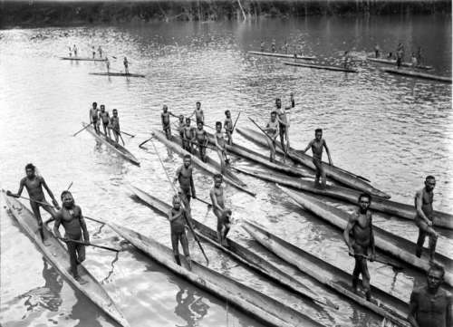 Papuans on the Lorentz River in New Guinea in 1912 free photo