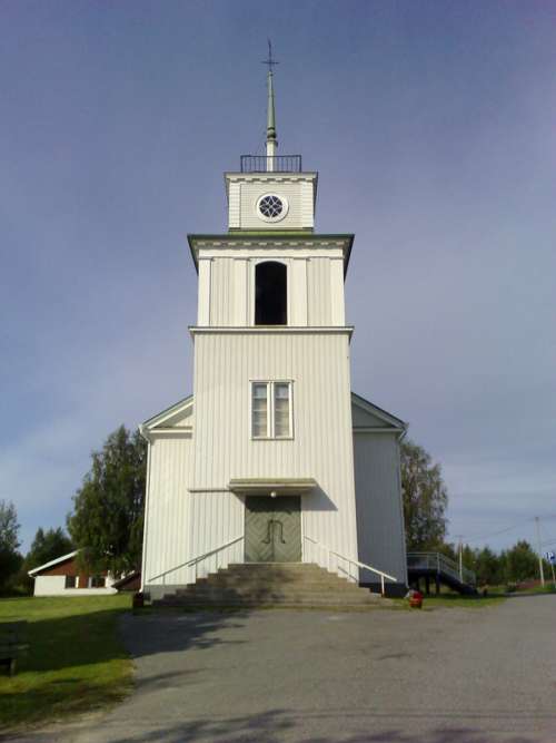 Pelkosenniemi Church tower in Finland free photo