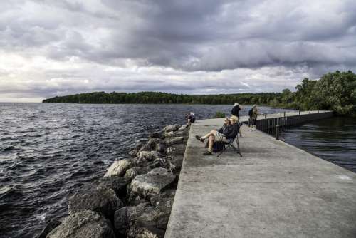 People sitting on the Pier at Peninsula State Park, Wisconsin free photo