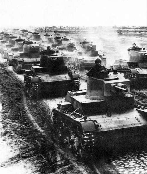 Polish 7TP light tanks in formation during the first days of the invasion of Poland, World War II free photo
