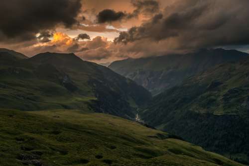 Red Clouds After Sunset in the Hills Landscape in Austria free photo