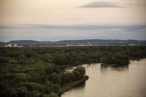 River, Trees, and Sauk City in the Distance in Wisconsin free photo