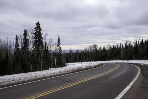 Road down to Grand Marais from the forest above free photo