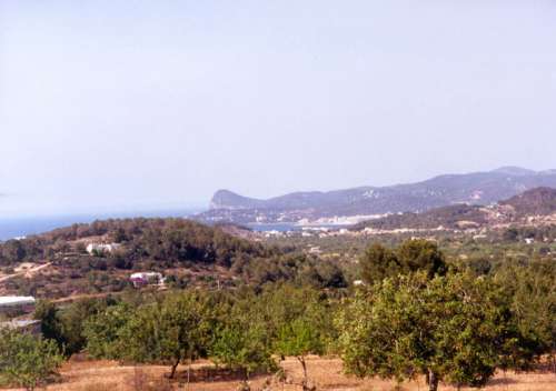 Sant Antoni de Portmany from afar in Ibiza, Spain free photo