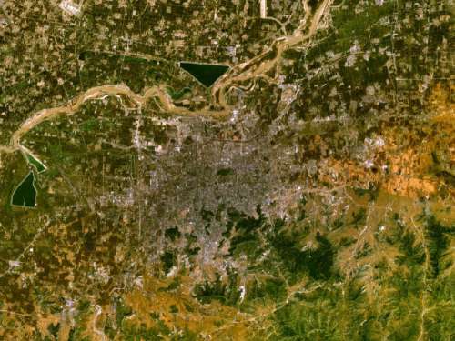 Satellite Image of Jinan and the Surrounding Areas free photo