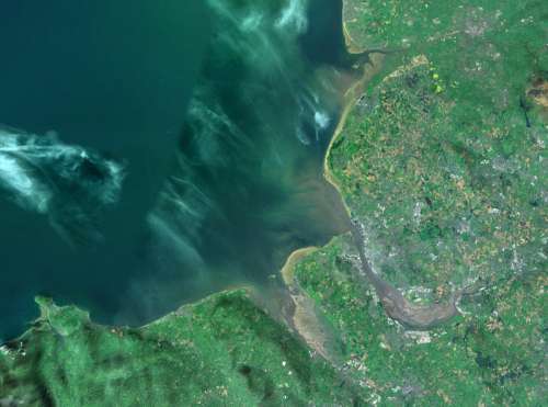 Satellite imagery showing Liverpool Bay in England free photo