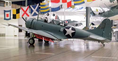  SBD-2 dive bomber at the Battle of Midway, World War II free photo