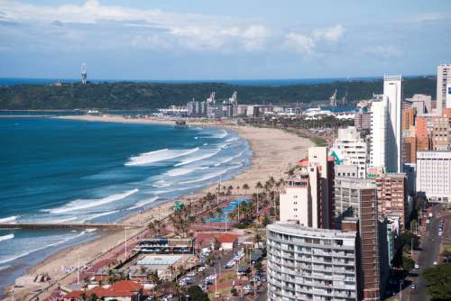 Seashore and landscape with buildings and beach in Durban, South Africa free photo