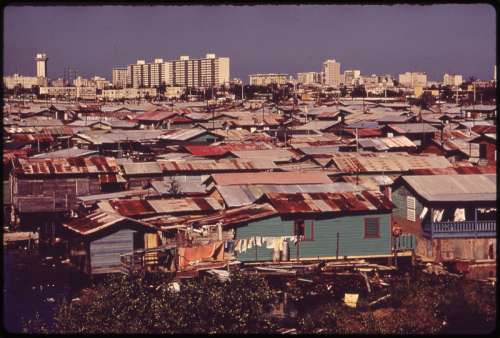 Shanty town along the Martín Peña Canal, 1973 in San Juan, Puerto Rico free photo