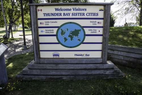 Sign of Thunder Bay Sister Cities in Ontario free photo