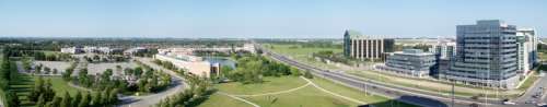 Skyline of Markham viewed from Highway 7 and Town Centre Blvd in Markham, Ontario, Canada free photo