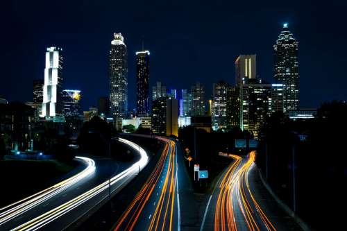 Skyline with lights and roads in Atlanta, Georgia free photo