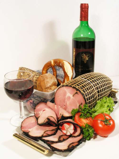 Smoked Ham and Wine free photo