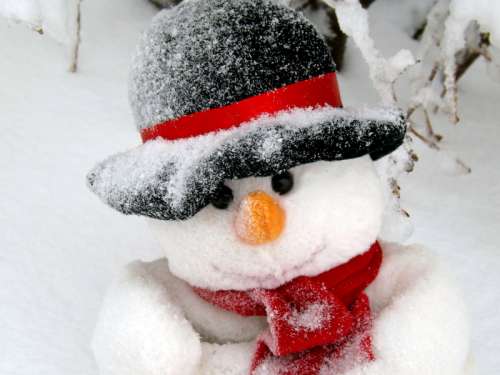 Snowman with face and hat free photo