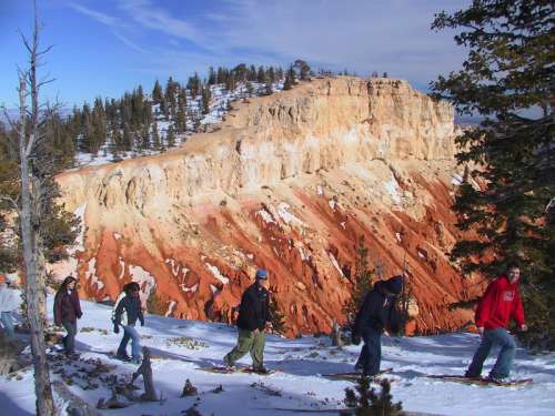 Snowshoe trails in the winter at Bryce Canyon National Park, Utah free photo