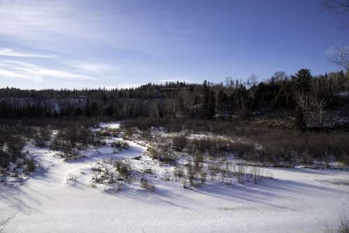 Snowy landscape on the Gooseberry River at Gooseberry Falls State Park, Minnesota free photo