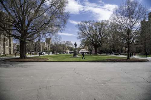 Square with statue at Duke University in Durham, North Carolina free photo