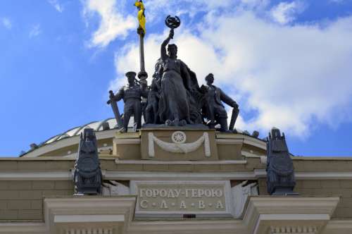 Statue on top of Odessa Train Station, Ukraine free photo