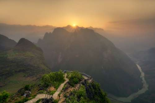 Sunrise beyond the mountains in Vietnam free photo