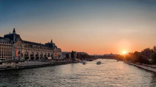 Sunset on the Seine in Paris, France free photo