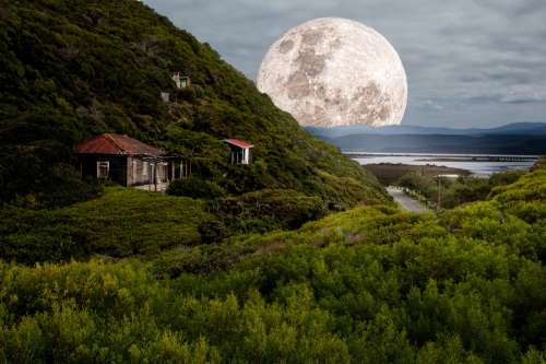 Super Moonrise over the hill free photo