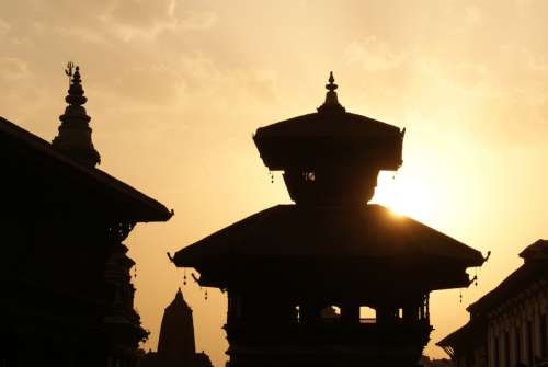 Temple in Kathmandu in the Sunset in Nepal free photo