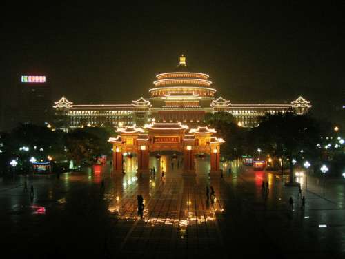 The Great Hall of the People in Chongqing at night in China free photo
