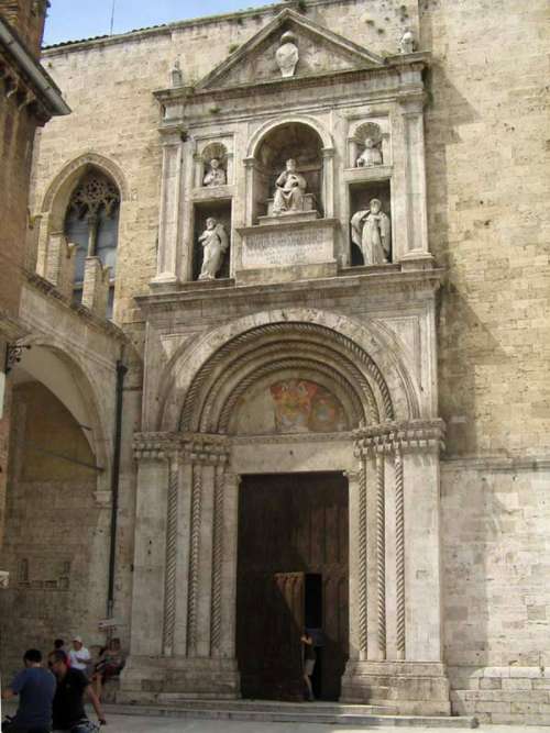 The monumental entrance of Julius II in the church of San Francesco in Ascoli Piceno, Italy free photo