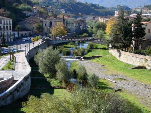 The River Crathis in Cosenza and landscape in Italy free photo