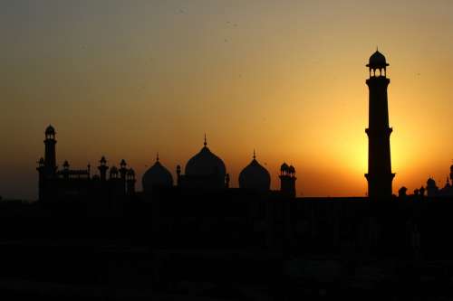 Towers and Palace at Sunset in Lahore, Pakistan free photo