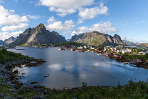Town in the mountains on a lake in Norway free photo