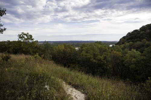 Trail and Landscape under the sky and clouds at Ferry Bluff, Wisconsin free photo