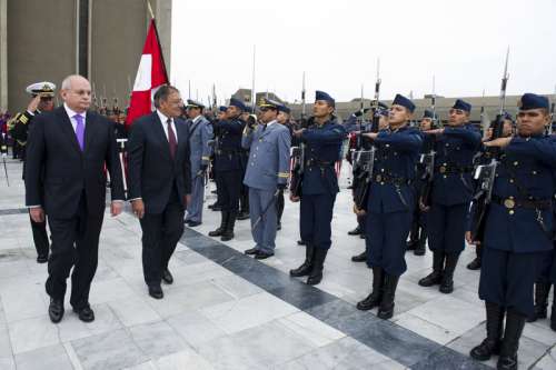 US and Peruvian Officials at a Ceremony in Lima, Peru free photo