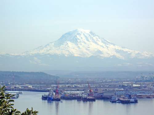 View from Brown's Point of Mt. Rainier and the Port of Tacoma, Washington free photo