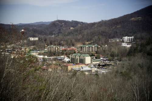 View of the Village of Gatlingburg, Tennessee in the mountains free photo
