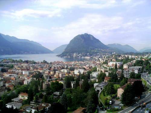 View on Lake Lugano and Monte San Salvatore in Switzerland free photo