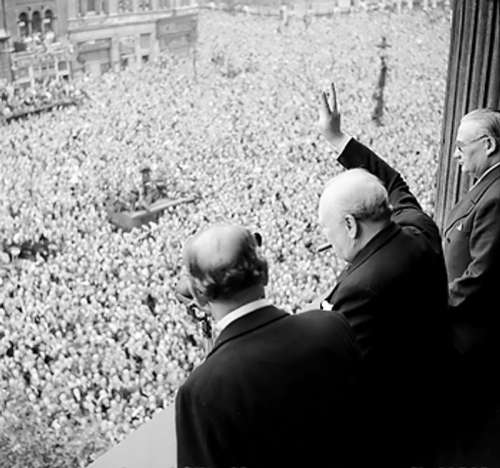Winston Churchill Waves to Crowd After V-E Day,End of War in Europe free photo