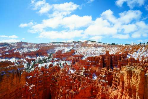 Winter landscape and rock amphitheatre in Bryce Canyon National Park, Utah free photo
