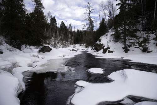 Winter Scenic with trees with snow and ice in Temperance River State Park, Minnesota free photo