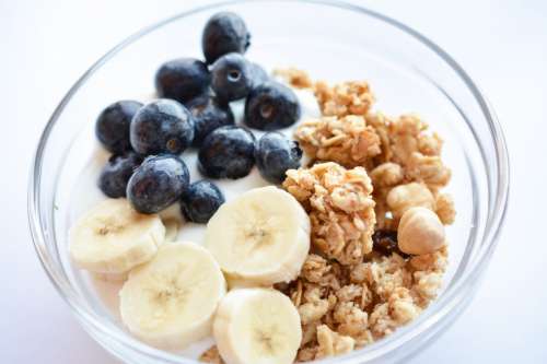 Blueberries and banana in Müsli Fitness Breakfast