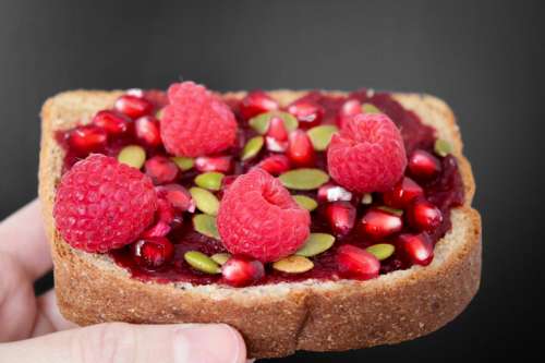 Bread with pomegranate and raspberries