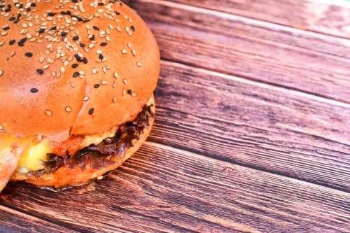 Burger on wooden background