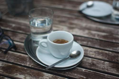 Coffee espresso on a wooden table