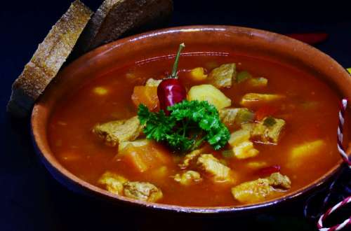 Goulash soup in a pot