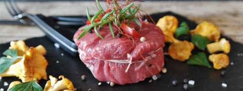 Raw meat fillet with mushrooms