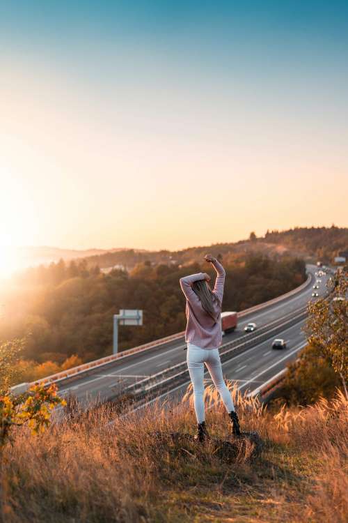 Woman Enjoying Sunset View