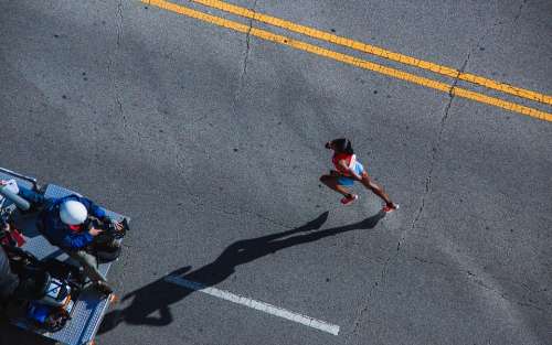 Action Marathon Running Asphalt Athlete Cameraman