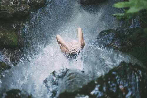 Action Waterfall Woman Showering Bathing