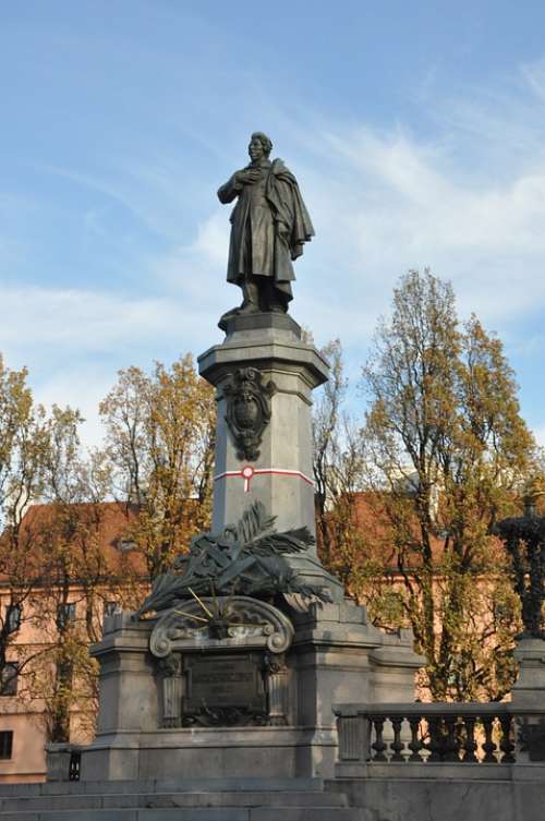 Adam Mickiewicz Warsaw Monument Sculpture Autumn