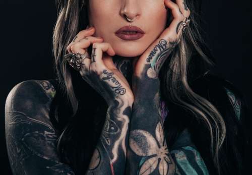 Adult Tattoos Body Art Dark Girl Person Portrait